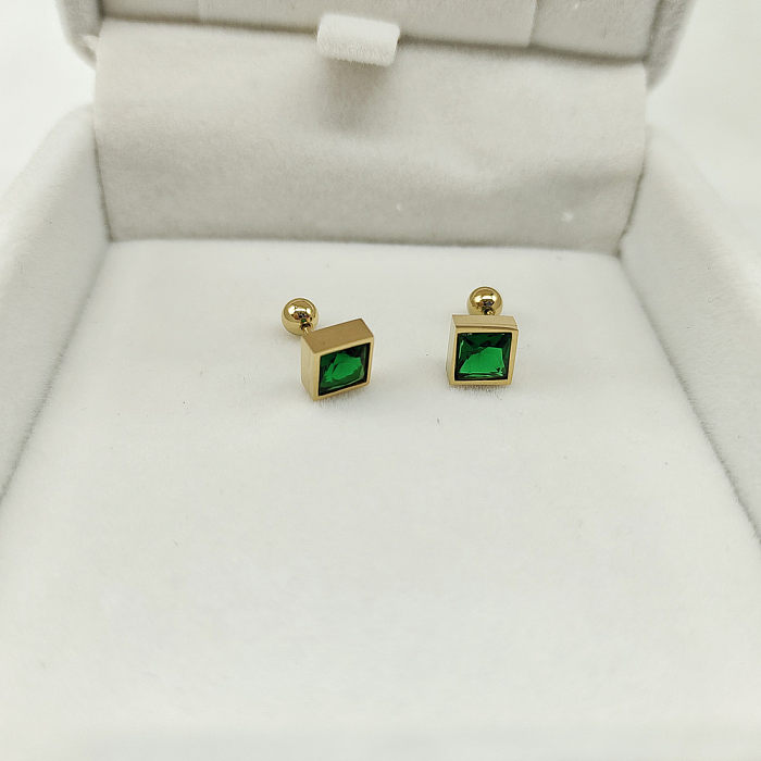 1 Pair Simple Style Classic Style Square Inlay Stainless Steel Zircon Ear Studs