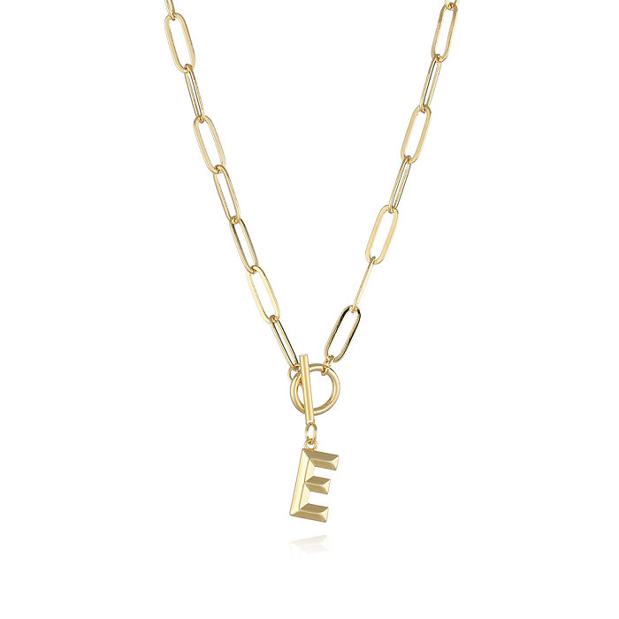 Buchstabe 18K geometrischer Messing-Galvanik-Gold-Anhänger einfache Kupfer-Halskette weiblich