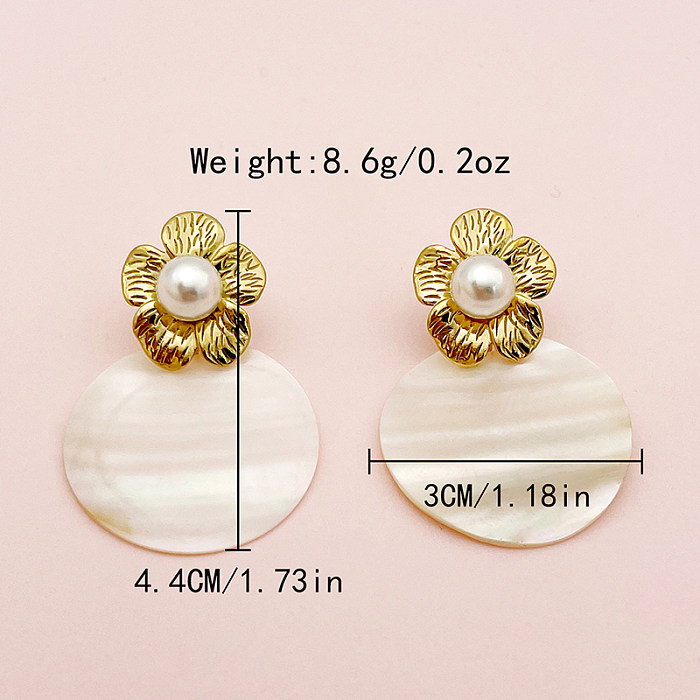 1 Pair Elegant Cute Simple Style Flower Plating Inlay Stainless Steel  Shell Gold Plated Drop Earrings
