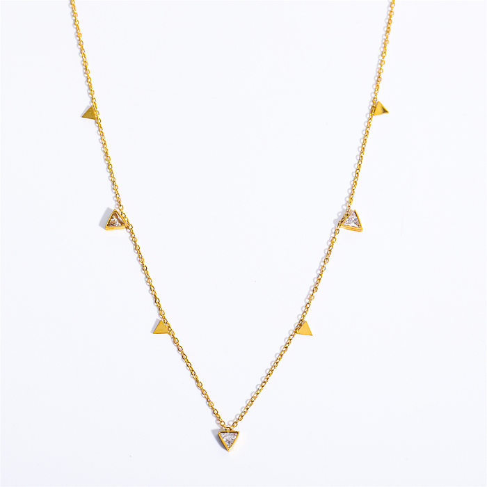 Casual Preppy Style Simple Style Solid Color Stainless Steel  Plating Inlay Artificial Gemstones 18K Gold Plated Necklace