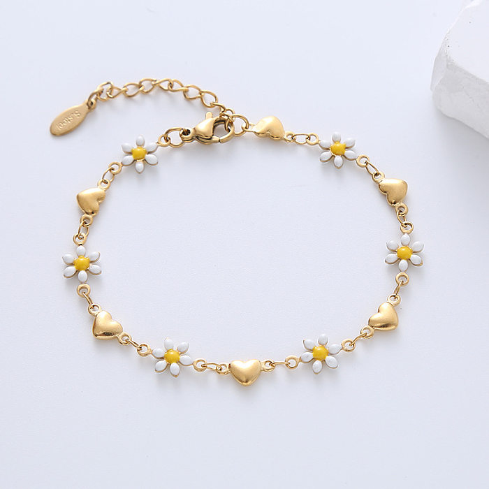 Bracelets plaqués or 18 carats en acier titanique de fleur de forme de coeur de style simple doux