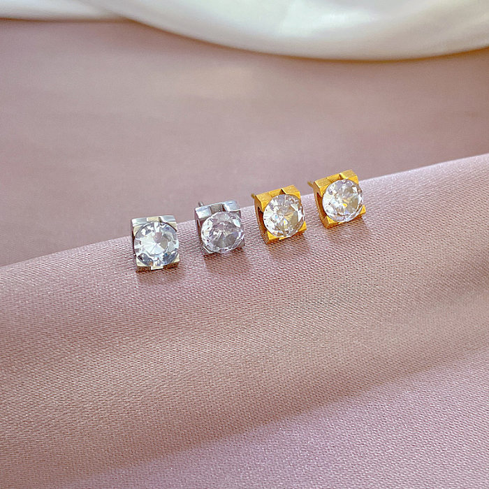 1 Pair Modern Style Classic Style Square Plating Inlay Stainless Steel Artificial Gemstones Gold Plated Ear Studs