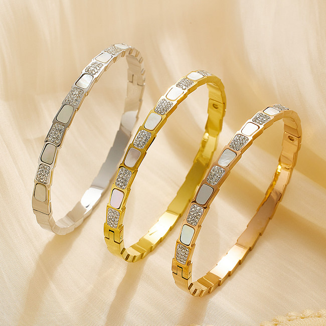 Classic Style Solid Color Stainless Steel Plating Inlay Zircon Bangle