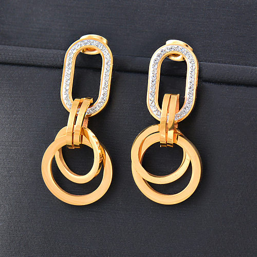 Fashion Geometric Stainless Steel Gold Plated Rhinestones Earrings 1 Pair