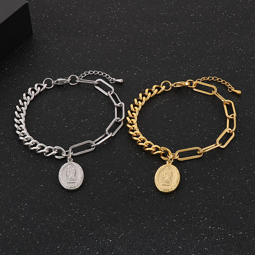 Pulseras plateadas en oro de 18K con revestimiento de acero inoxidable ovalado de estrella humana de estilo simple