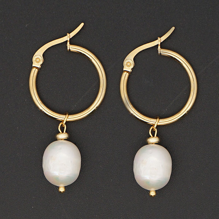 Modische geometrische Edelstahl-Perlen-Creolen, 1 Paar