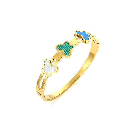 Simple Style Commute Butterfly Stainless Steel Inlay Artificial Gemstones Bangle
