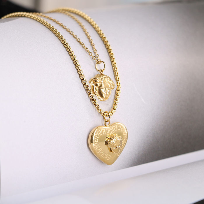 Retro Heart Shape Stainless Steel Plating 18K Gold Plated Layered Necklaces