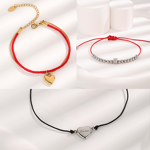 Elegant Cute Simple Style Colorful Heart Shape Smiley Face Titanium Steel Plating Braid Gold Plated Bracelets