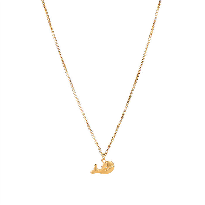 Estilo simples estilo clássico libélula baleia chapeamento de aço inoxidável colar pingente banhado a ouro