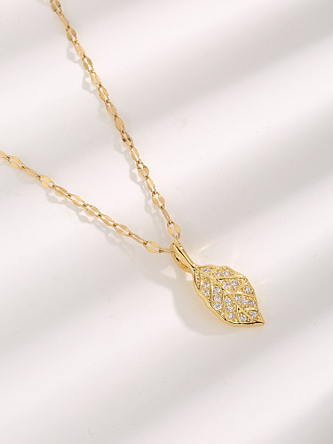 Collier avec pendentif plaqué or et Zircon, style Simple, feuilles, incrustation en acier inoxydable