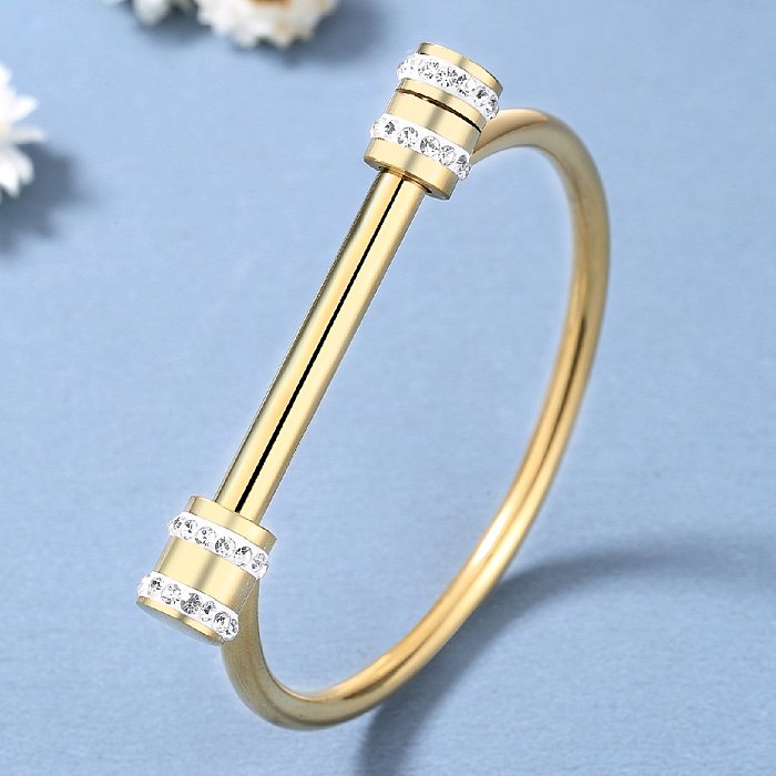 Elegante luxuoso estilo simples cor sólida titânio aço polimento chapeamento incrustação strass pulseira banhada a ouro 18K