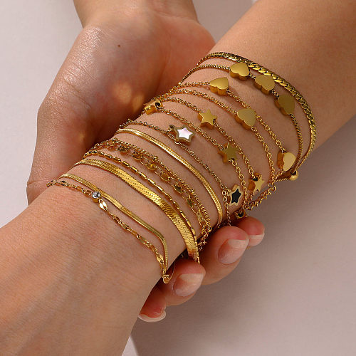 Bracelets plaqués or 18 carats en forme d'étoile et de cœur, Style Simple, en acier inoxydable, incrustation de coquille en Zircon