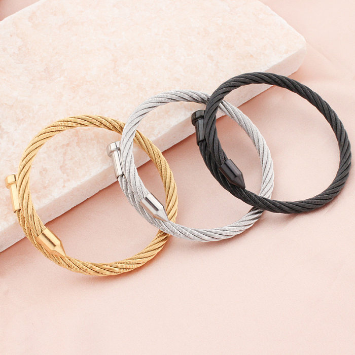 Punk Solid Color Stainless Steel Plating Bangle