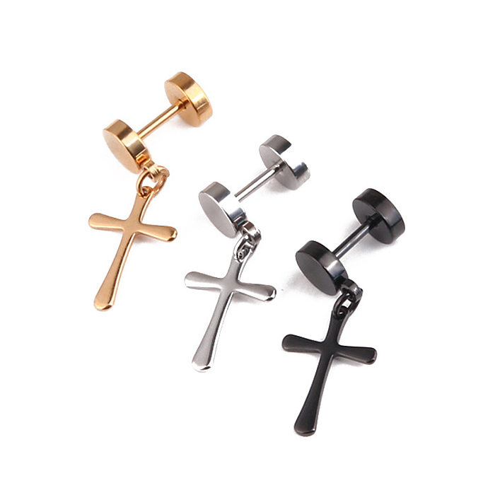 Simple Style Cross Stainless Steel Drop Earrings Plating Stainless Steel  Earrings 1 Piece