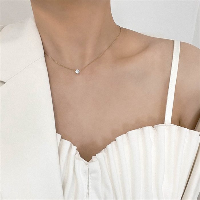 Elegant Round Stainless Steel Inlay Rhinestones Necklace