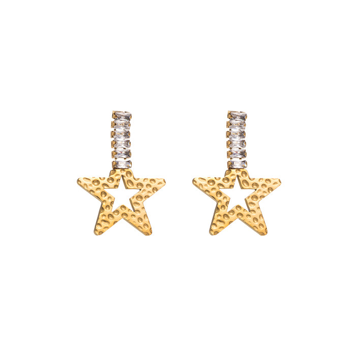 1 Pair Elegant Lady Pentagram Eye Butterfly Inlay Stainless Steel Rhinestones Gold Plated Drop Earrings