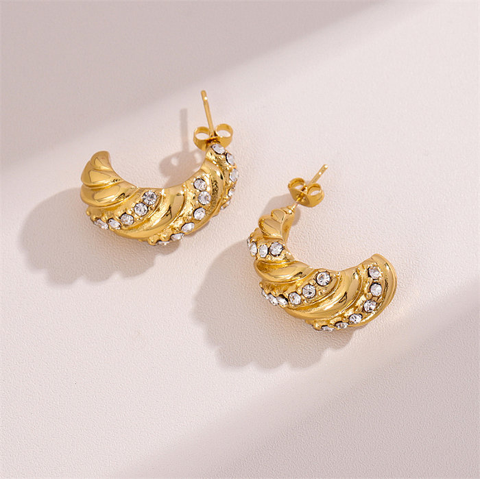 1 Pair Retro Simple Style C Shape Twist Plating Inlay Stainless Steel  Zircon 18K Gold Plated Ear Studs
