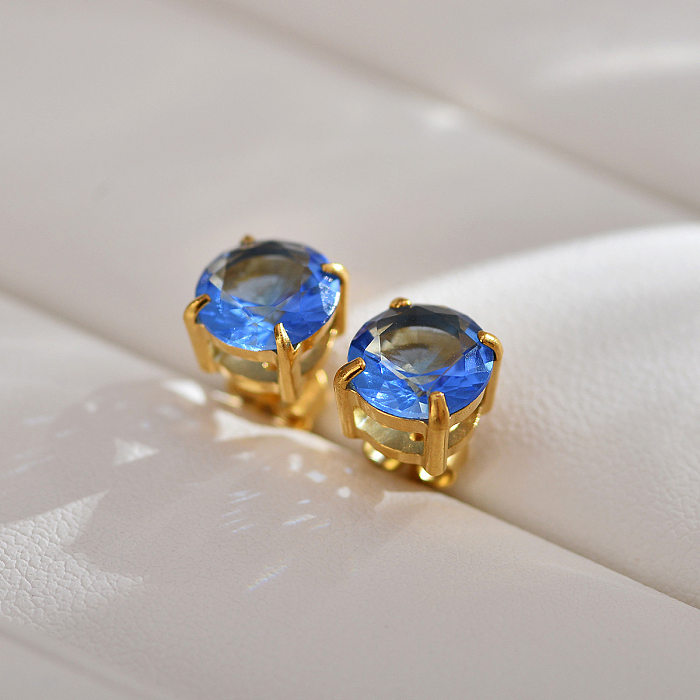 1 Pair Classic Style Round Inlay Stainless Steel  Zircon Ear Studs