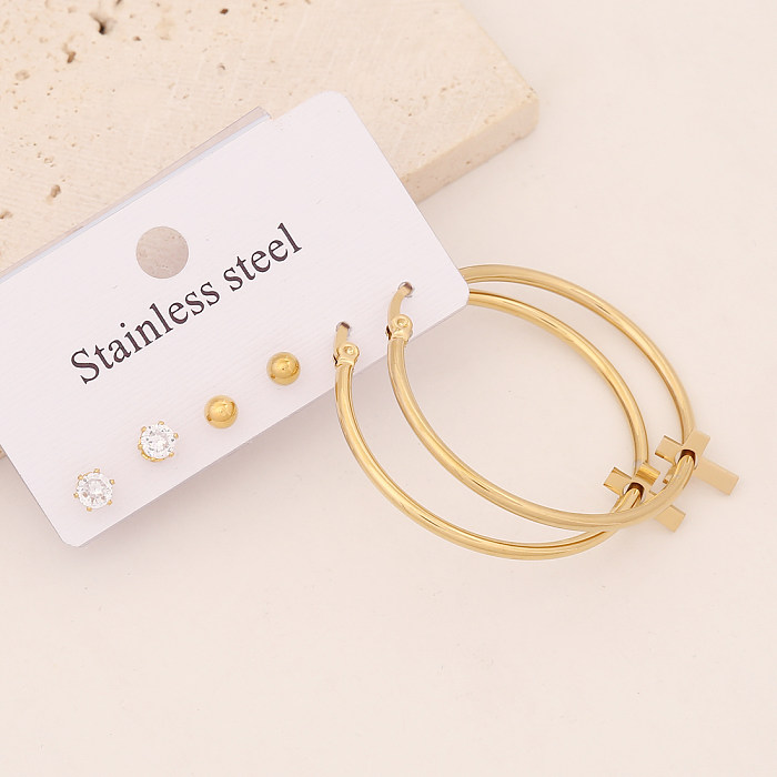 1 Set Commute Star Heart Shape Flower Plating Stainless Steel  Gold Plated Earrings