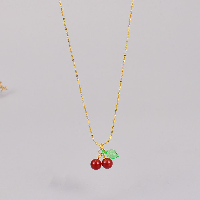 Simple Style Cherry Stainless Steel Gold Plated Pendant Necklace 1 Piece