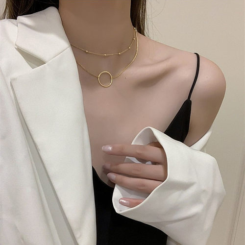Simple Style Round Stainless Steel Plating Pendant Necklace