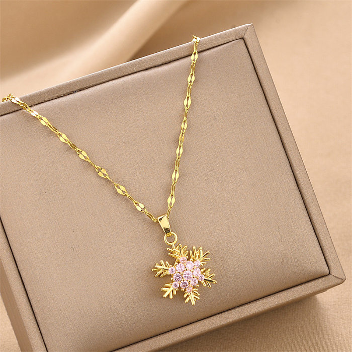 Elegant Snowflake Stainless Steel Inlay Zircon Pendant Necklace 1 Piece