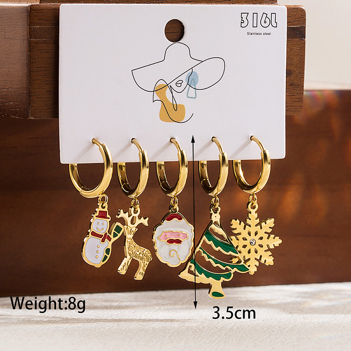 1 conjunto bonito estilo clássico árvore de natal papai noel boneco de neve esmalte chapeado aço inoxidável 14k brincos banhados a ouro