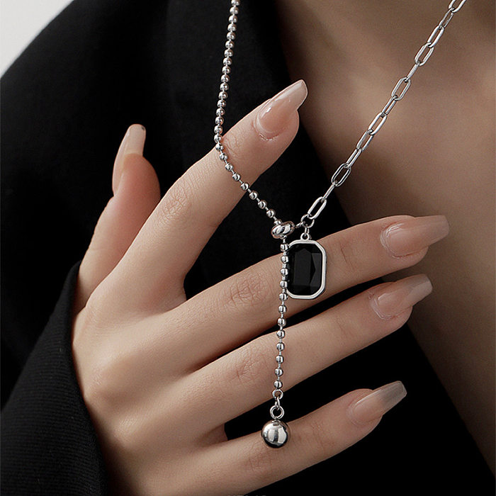 Cool Style Geometric Stainless Steel Inlay Artificial Crystal Necklace