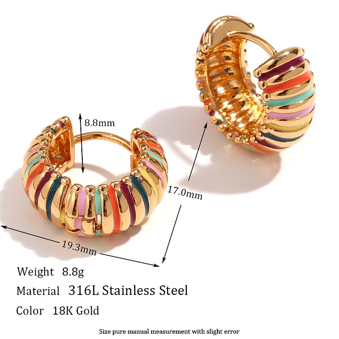 1 Pair Vintage Style Color Block Enamel Plating Stainless Steel  18K Gold Plated Earrings