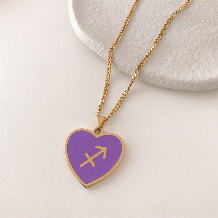 Fashion Twelve Constellation Heart-shaped Stainless Steel Rune Pendant Necklace