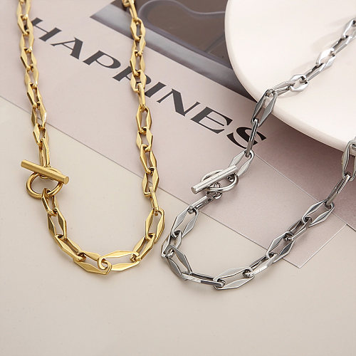 Hip-Hop Solid Color Stainless Steel  Stainless Steel Plating 18K Gold Plated Necklace