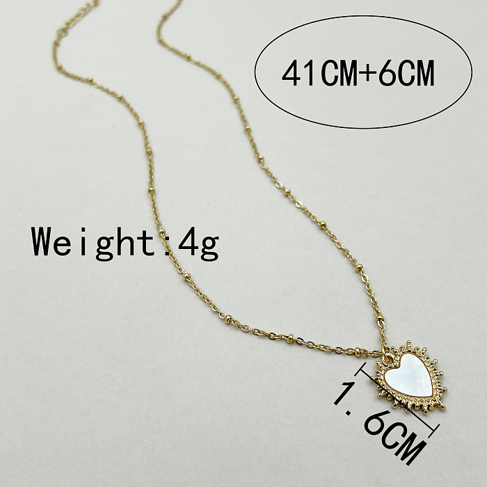 Basic Simple Style Heart Shape Stainless Steel  Plating Inlay Shell Gold Plated Pendant Necklace