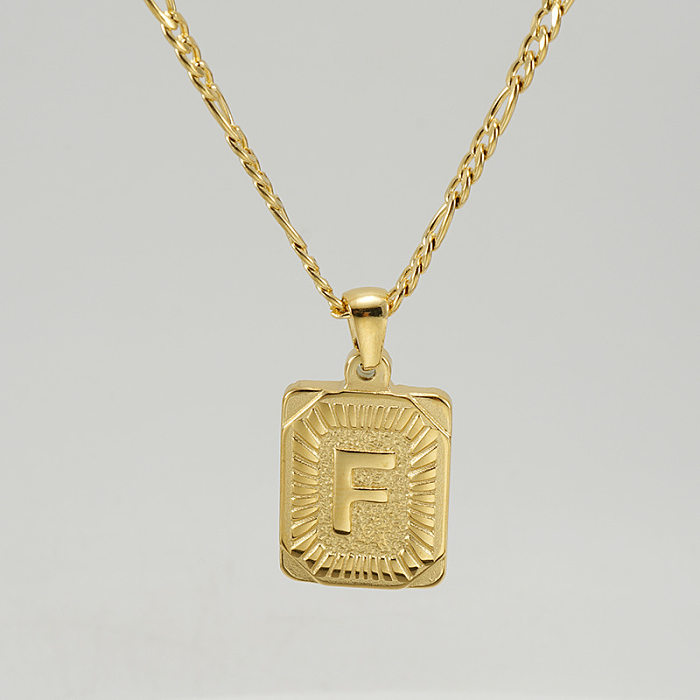 Fashion Letter Rectangle Stainless Steel Pendant Necklace Gold Plated Stainless Steel  Necklaces