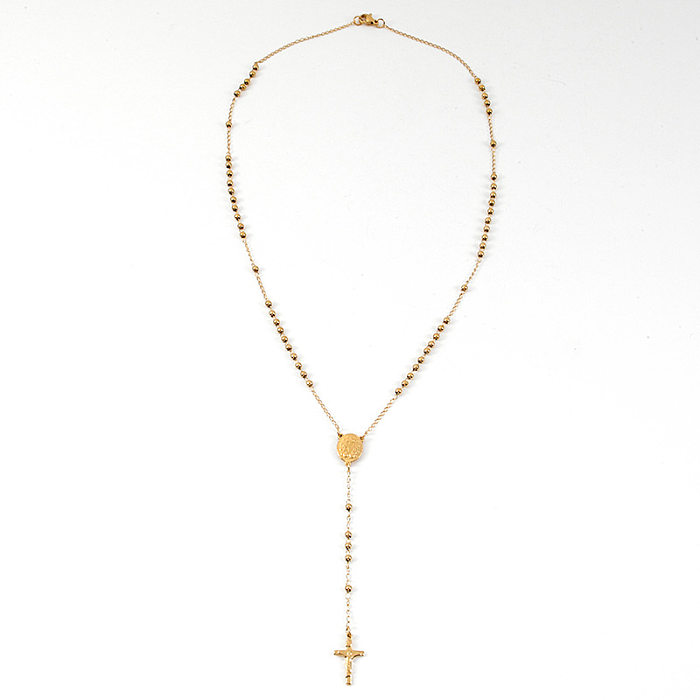 Collier avec pendentif en perles en acier inoxydable, croix de style ethnique