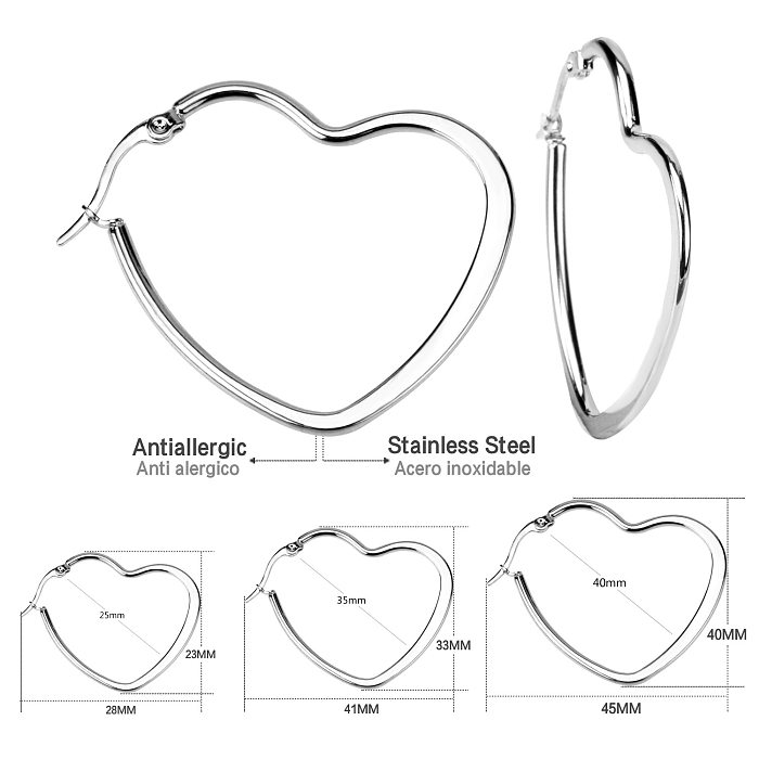 Boucles d'oreilles plaquées en acier inoxydable en forme de cœur, style simple, 1 paire