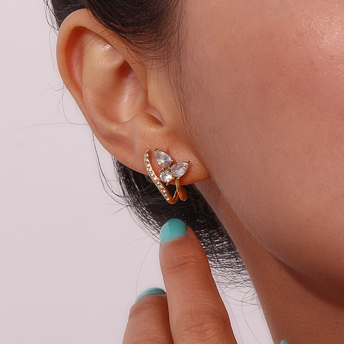 1 Pair Simple Style Water Droplets Stainless Steel  Plating Inlay Zircon Ear Studs