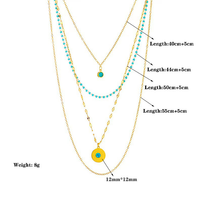 Lässige, geschichtete Halsketten mit Edelstahl-Beschichtung und türkisfarbener Einlage