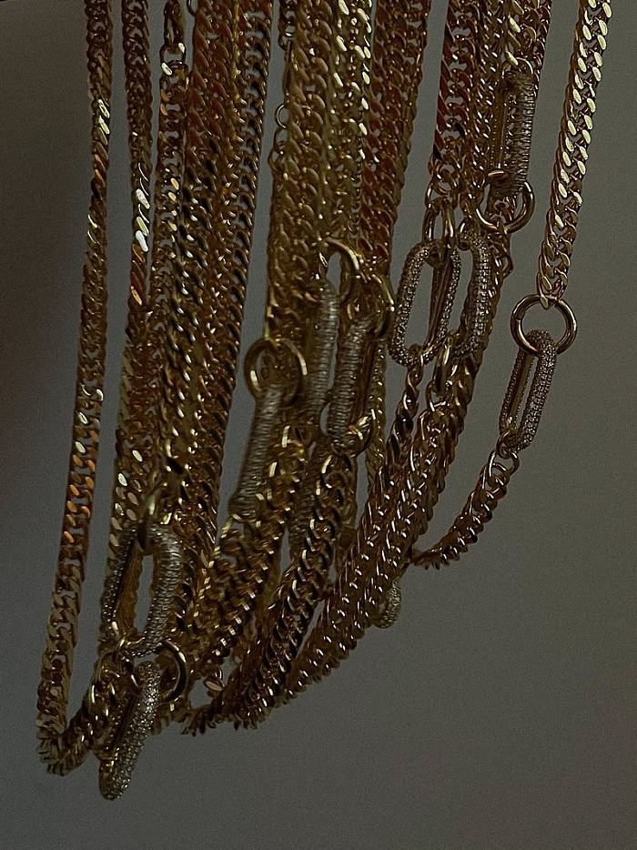 Großhandel Retro-Halskette mit geometrischem Edelstahl, 18 Karat vergoldet, Zirkon