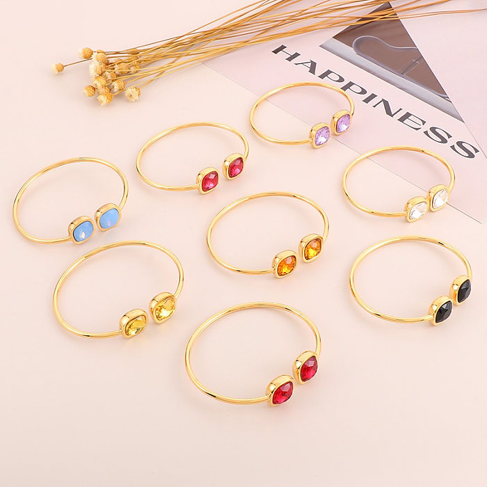 Wholesale Glam Square Stainless Steel 18K Gold Plated Glass Stone Bangle