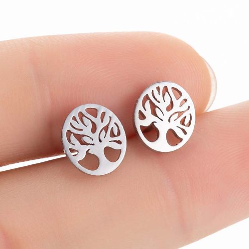 1 Pair Preppy Style Tree Polishing Plating Hollow Out Stainless Steel  18K Gold Plated Ear Studs