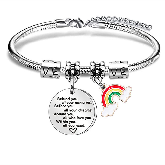 Elegante pulseira de escultura em aço inoxidável com letra arco-íris em estilo streetwear