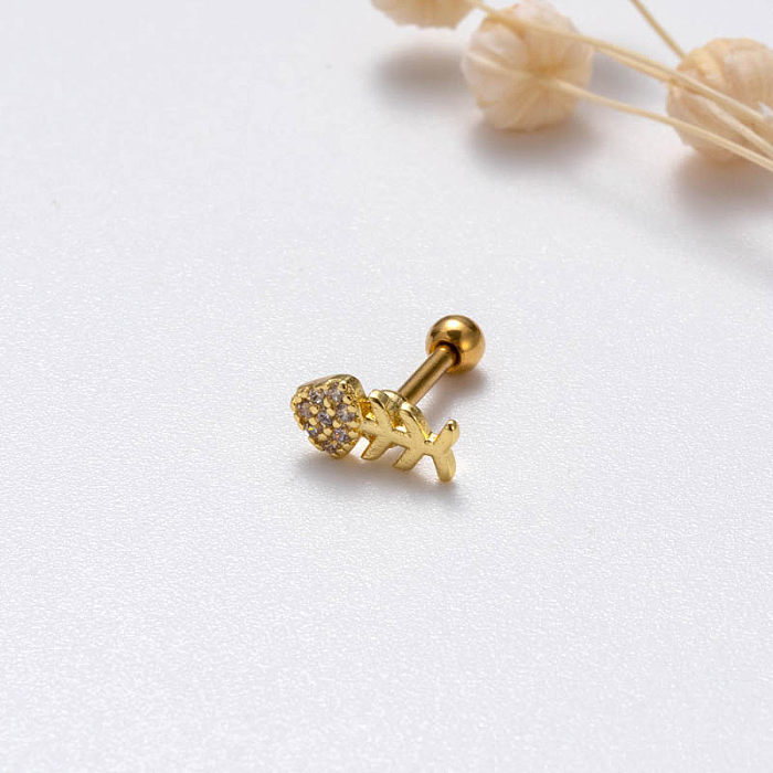 1 peça doce estilo simples cruz cobra aranha chapeamento incrustação de aço inoxidável zircão 18K brincos de cartilagem banhados a ouro