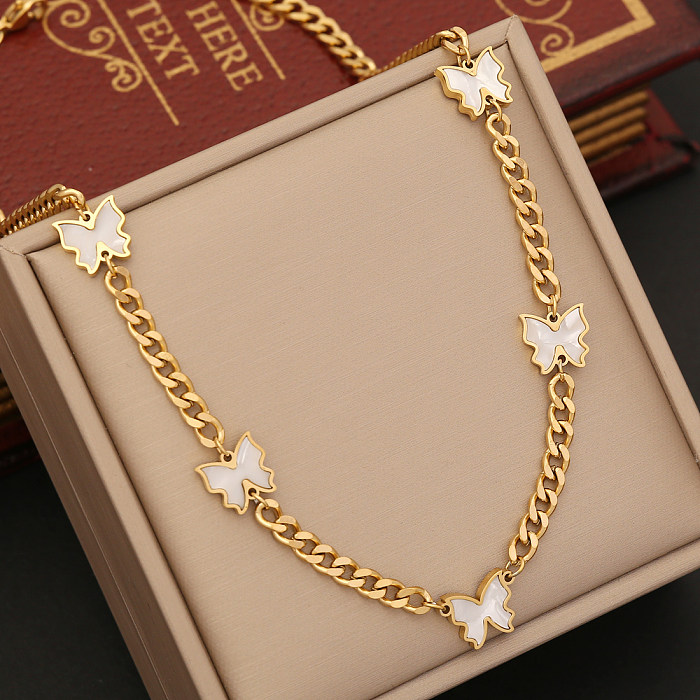 1 Piece INS Style Four Leaf Clover Star Butterfly Stainless Steel  Plating Necklace