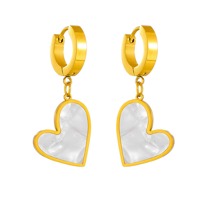 Boucles d'oreilles pendantes en forme de cœur, Style Simple, en acier inoxydable, incrustation de coquille, 1 paire