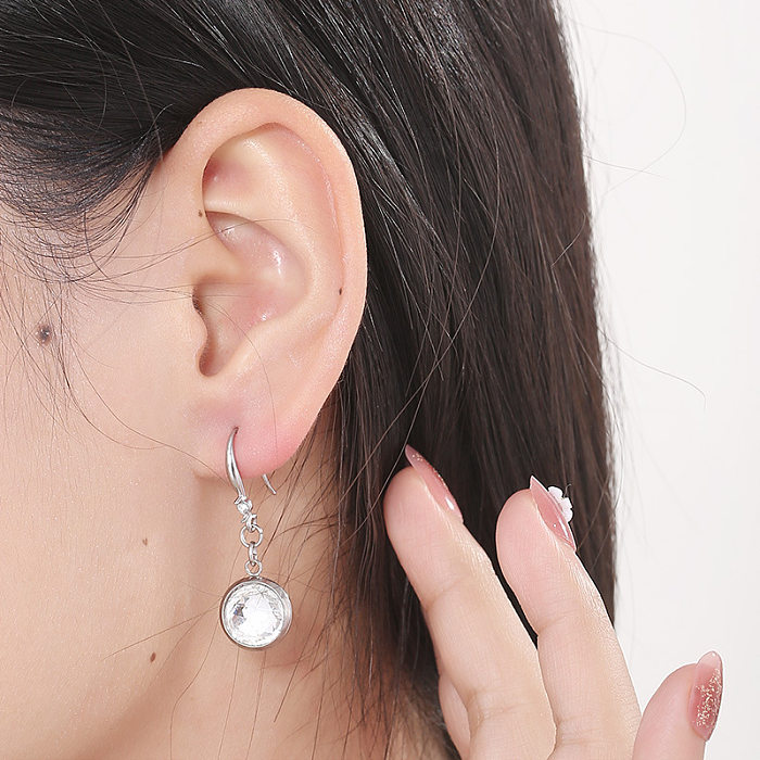 Boucles d'oreilles rondes en acier inoxydable, avec incrustation de pierre naturelle et de verre, 1 paire