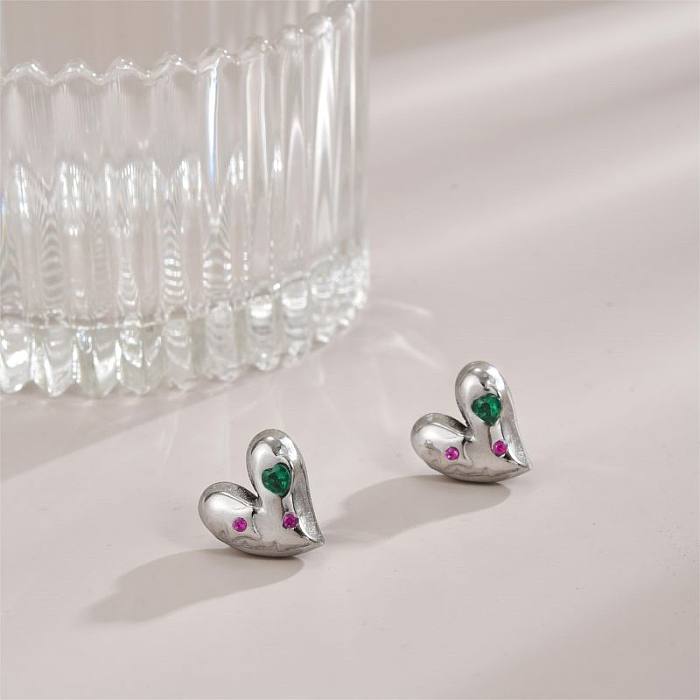 1 Pair Luxurious Heart Shape Plating Inlay Stainless Steel  Zircon 18K Gold Plated Ear Studs