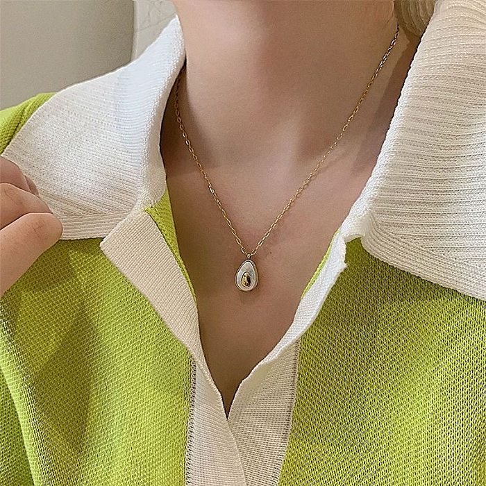 Casual Simple Style Avocado Stainless Steel Plating Inlay Shell Pendant Necklace