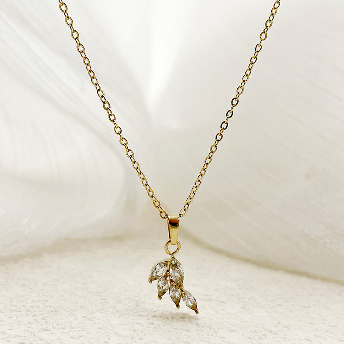 Elegant Cute Sweet Sector Wings Carrot Stainless Steel  Plating Inlay Zircon Gold Plated Pendant Necklace