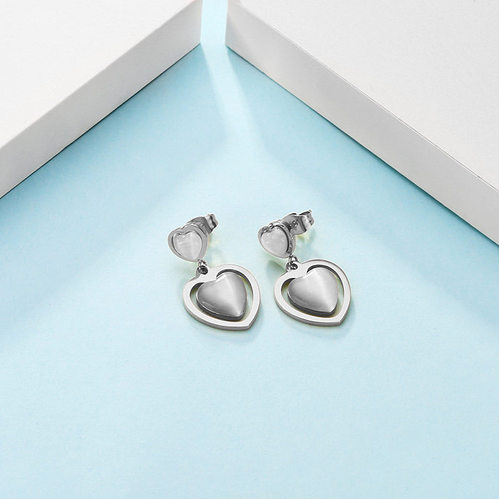 1 paire de boucles d'oreilles pendantes en forme de cœur, incrustation de placage en acier inoxydable